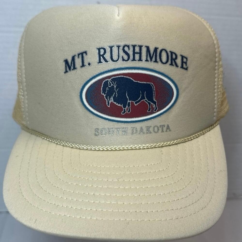 Vintage Mount Rushmore South Dakota Bison Buffalo Mesh Trucker Snapback Hat Cap